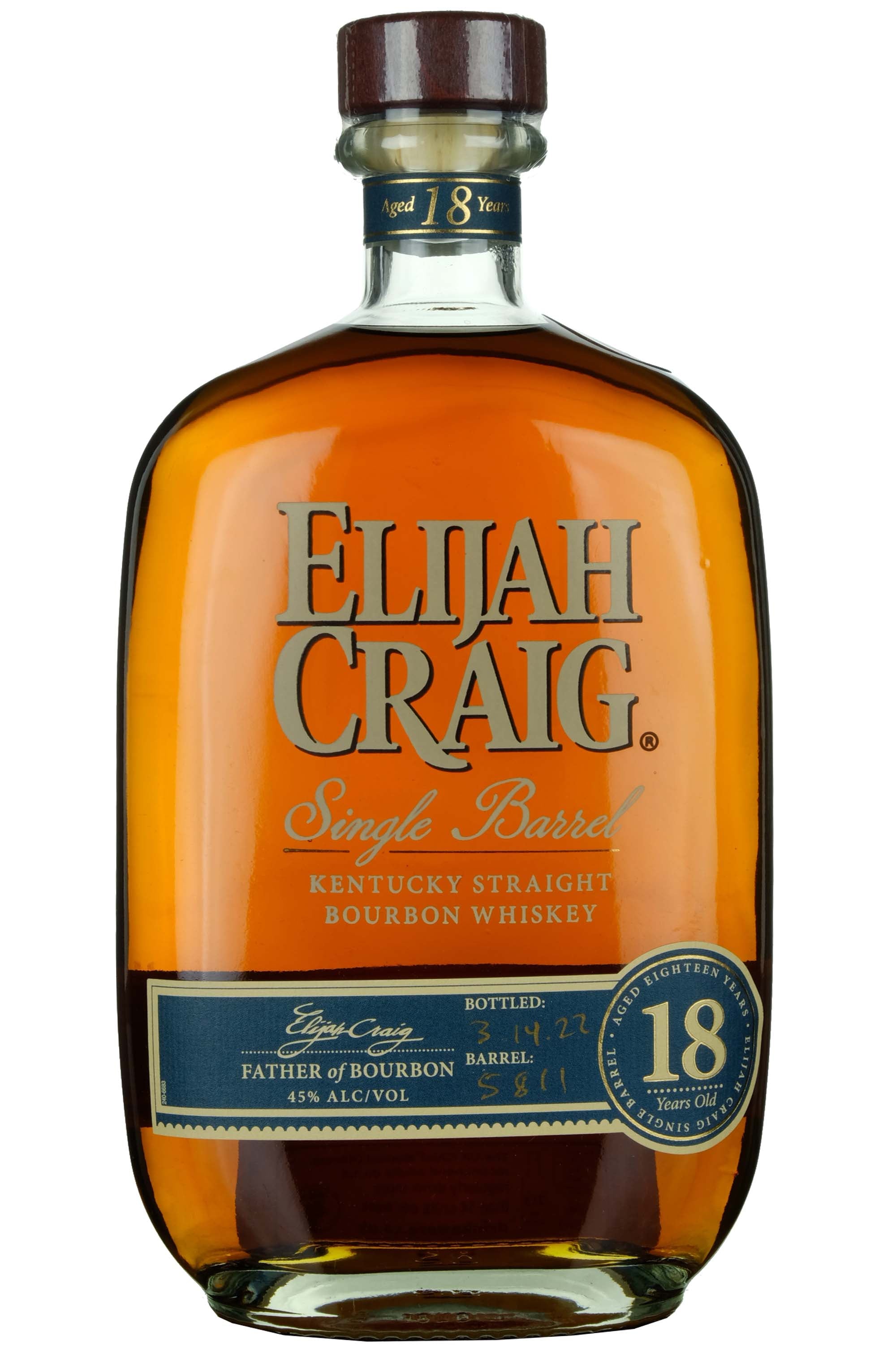 Elijah Craig 18 Year Old Single Barrel 5811 Bottled 2022